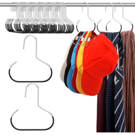 12 cintres métalliques pour foulards - Revêtement antidérapant - Noir - Support de rangement pour cravates, ceintures et chapeaux (1/5)