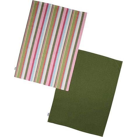 Dexam Recycled Cotton Striped Set of 2 Tea Towels Green (1/3)