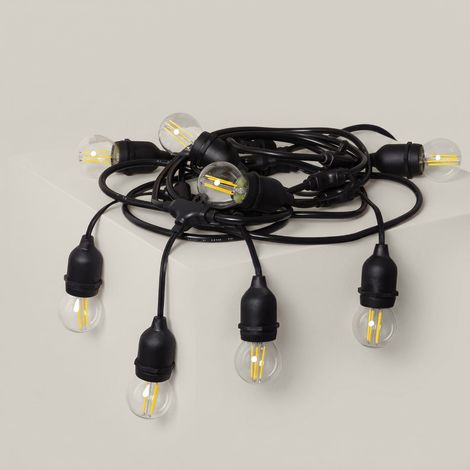 Kit Ghirlanda Waterproof 5.5m Nero + 8 Lampadine LED E27 Filamento 4w 4000K Bianco Naturale (1/5)