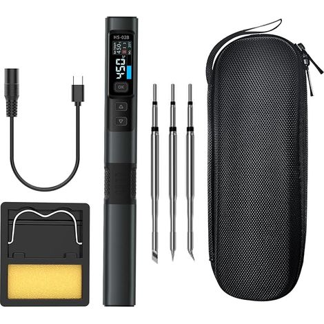 Soldering Iron HS-02B 100W Fast Heating 2S 212-842°F Preset Temperature in 3 Groups Intelligent Digital Tool with Pen for Repair 3 Soldering Tips, DC 9-24V Power Supply (1/5)