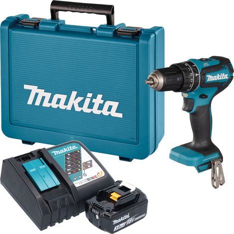 Taladro atornillador de percusión a batería Makita DHP 485 RF1E de 18 V, 50 Nm, sin escobillas + 1 batería de 3,0 Ah + cargador + maletín (1/5)