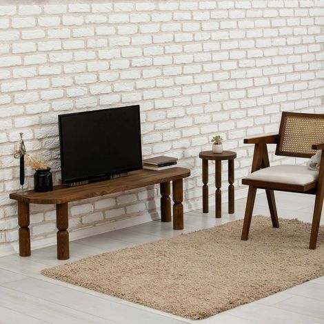 Dmora - Mueble de televisión Ceres, Aparador de salón, Mueble bajo para TV, Base de pared equipada, 140x35h40 cm, Nuez, con embalaje reforzado (1/5)
