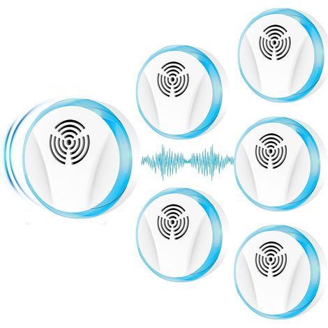 Ultraschall-Schädlingsbekämpfer, elektronische Schädlingsbekämpfung für Innenräume, Schädlingsbekämpfung gegen Mücken, Mäuse, Spinnen, Kakerlaken und Fliegen, 6er-Pack (1/5)