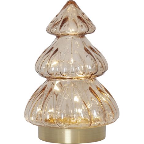 Star Trading LED Lampe de table Abete, sapin, beige, verre, blanc chaud, minuterie, pile, 18 cm (1/5)