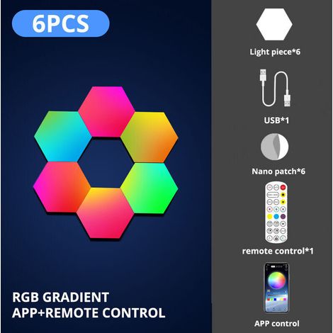 Lampe murale LED RGB WiFi Hexagonale Application avec Telecommande Veilleuse pour Salle de jeux Chambre a coucher Decoration de chevet 6 pcs (1/5)