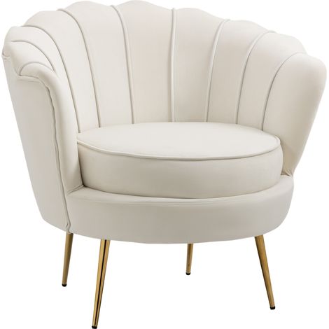 Poltrona dal design vintage in velluto, poltrona retrò per camera da letto, soggiorno o ufficio, color crema 79x77x77cm