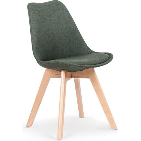 Chaise scandinave tissu vert foncé et pieds bois massif Bertil (1/4)