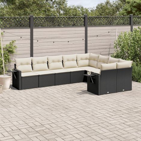 Set de sofás de jardín 8 piezas y cojines ratán sintético negro vidaXL (1/5)