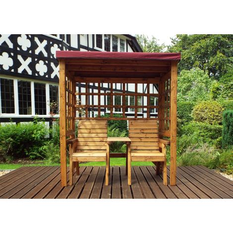 Charles Taylor Wooden Henley Garden Arbour Trellis &2 Chairs Seat Burgundy Cover (1/5)