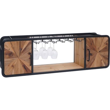 Weinregal HHG-594, Glas-/Flaschenhalter Wandregal Weinhalter, Metall Holz 39x120x23cm braun, schwarz (1/5)