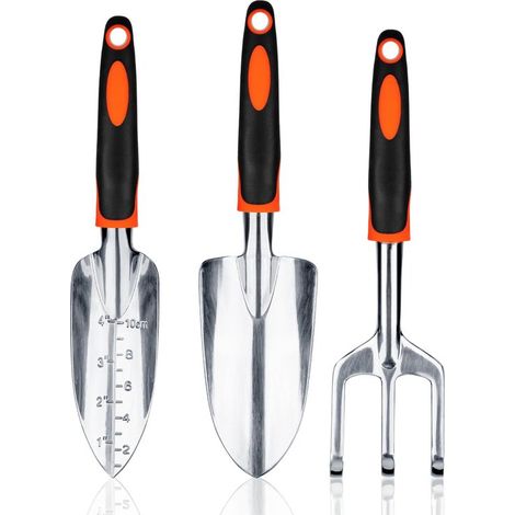 Dailygoods - Set di 3 attrezzi da giardino resistenti Bamworld, in lega di alluminio con manico ergonomico, comprendente paletta per piantare, vanga per trapiantare e rastrello a mano per aiuole e pra (1/5)