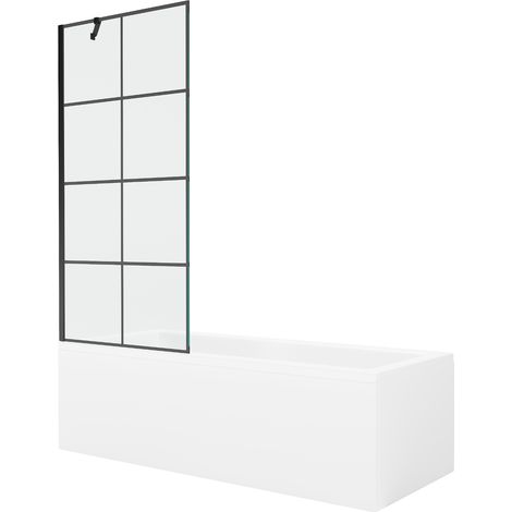 Mexen Cubik Rechteckige Badewanne 150 x 70 cm mit Verkleidung und 1-flügeliger 80 cm Duschabtrennung, schwarzes Muster (1/5)