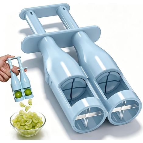 Coupe-raisin double pour tout-petits trancheur de fruits et légumes coupe deux grains de raisin ou tomates cerises en morceaux de taille sûre coupe-aliments en acier inoxydable (bleu) (1/5)