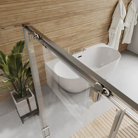Cabine de douche à 3 côtés 90 x 120 x 90 cm avec porte coulissante et verre trempé transparent de 6 mm Ustica (1/4)