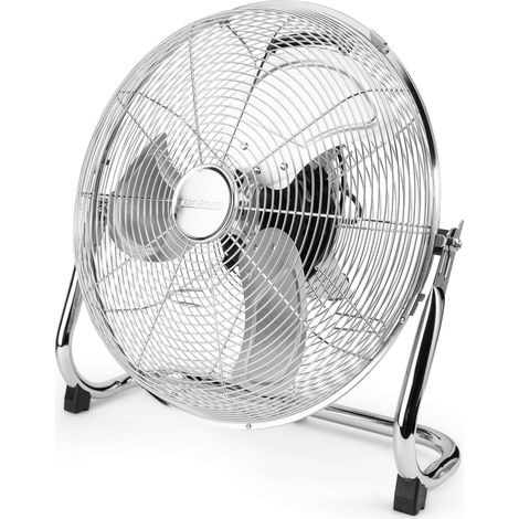 Ventilateur de sol rétro, 120 W, 45 cm, Voyants LED, 4 niveaux (0-1-2-3), Silencieux, 120 watts, Fonction Oscillante, emplacement pour ranger le câble, Chrome (1/5)