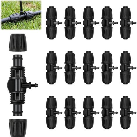 3-Voies Raccord de Tuyau D'Irrigation, 15PCS Connecteur de Tuyau en T Barbelé, pour Tube 13/16 mm à 4/7 mm 1/2 à 1/4 pouce, Connecteur d'Irrigation Goutte à Goutte à 3-Voies pour Jardin, Pelouse (1/5)