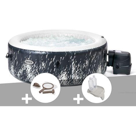 Kit spa gonflable Intex PureSpa Galaxie rond Bulles avec LED 4 places + Kit d'entretien + Porte-verre