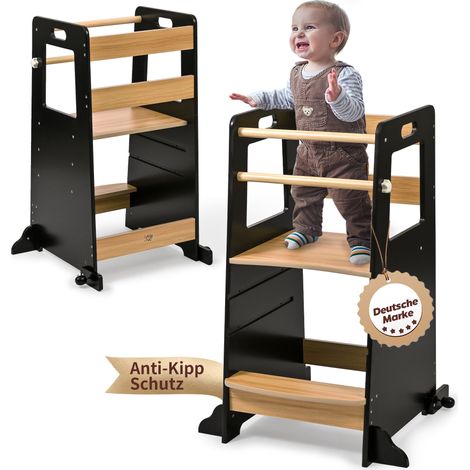 Baby Vivo Tour d'apprentissage en Bois réglable en Hauteur - Noah en Noir (1/5)