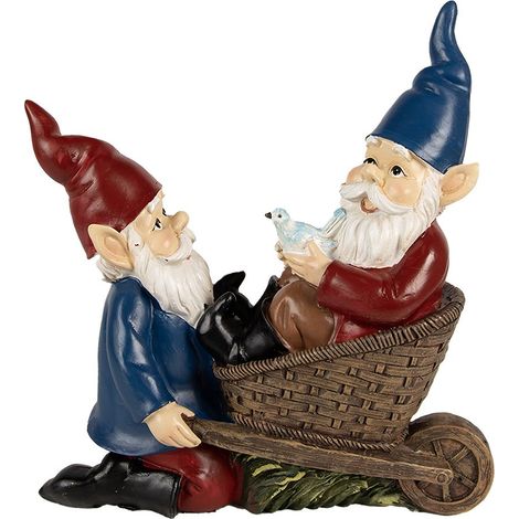 Statue de Nain de Jardin Décorative en Polyrésine Figurine Gnome Bleu et Rouge 23 cm - PANGIVO