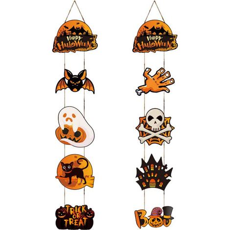 Porte-manteau Extérieur - Panneau Décoratif Porte - Thème Halloween Chauve-souris Citrouille Motif Trick Or Treat - En Papier - 33 x 33 cm - 1 Pièce (1/5)