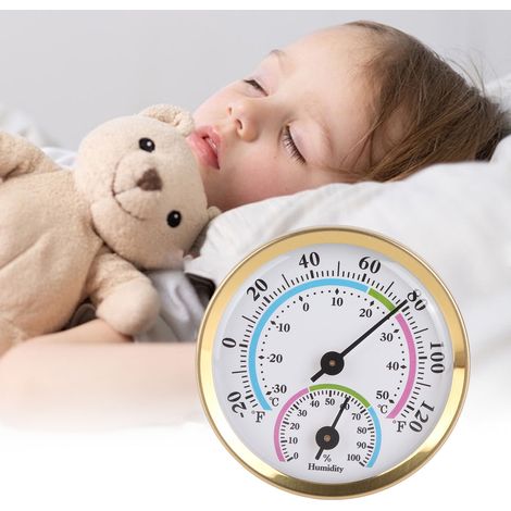 Kompaktes Mini-Thermometer für Büro, Zuhause und Zimmerpflanzen. Wandmontiertes Temperatur- und Feuchtigkeitsmessgerät, ideal für Gewächshäuser. Batterieloser Betrieb. Goldfarbenes Gehäuse und farbige (1/5)