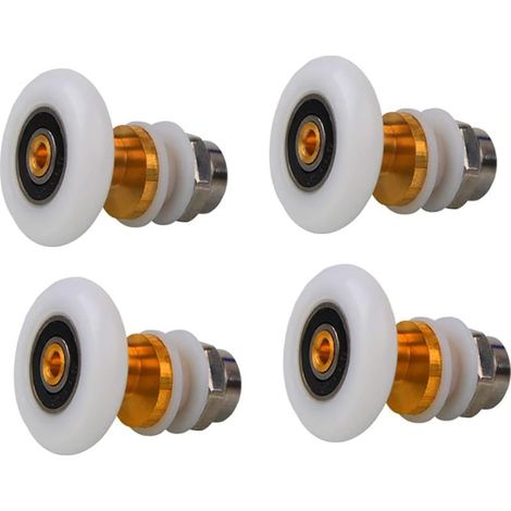 Lot de 4 roulettes porte douche cuivre nylon Ø27mm silencieux pour verre épaisseur 4-6mm trou 10-12mm (1/5)