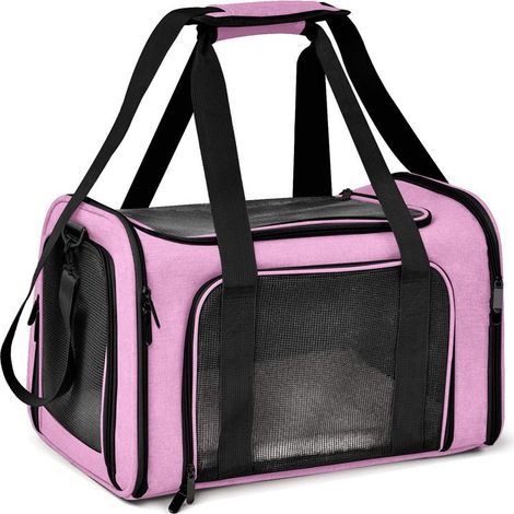 Sac pour animaux de compagnie rose taille extra large 50 cm x 34 cm x 34 cm 1 sac de transport pour animaux de compagnie pliable pour chat et chien (1/5)