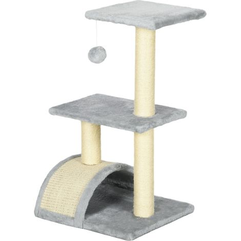 Arbre à chat 72 cm avec plateformes, poteaux en sisal, balle suspendue et griffoir, idéal pour petits chats jusqu’à 4,5 kg, gris clair  CHICFURN (1/5)
