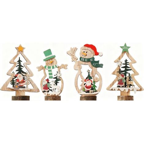 Décorations de Noël en bois, arbre de Noël créatif, présentoir de bureau, ornements de scène, vieil homme bonhomme de neige, petits ornements (4 styles) (1/5)