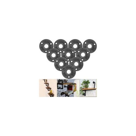 10Pcs 1/2" Bride de Plancher, Bride Filetée Brides de Tuyauterie Fonte Noir Raccord Fileté 3 Trous pour Industrielle, Meubles et Bricolage Decor, Montage Support Mural Vintage
