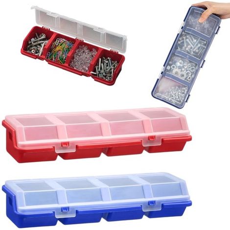 Boîtes de rangement à vis lot de 2 - organiseurs 4 compartiments 31 x 10,4 cm (1/5)
