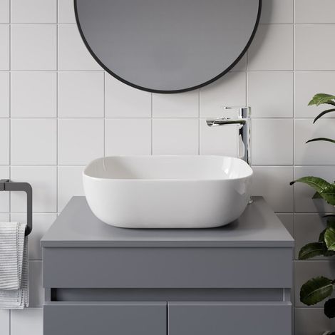 Affine Rectangular Countertop Basin Gloss White - 465 x 352mm (1/4)