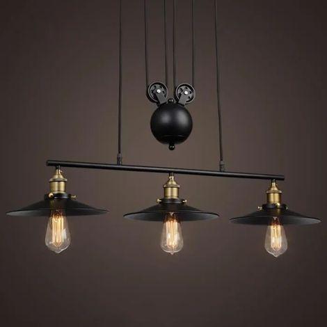 E27 3-Lampes Reglable Hauteur Industrielle Vintage Lustre Suspension Plafonnier (1/4)