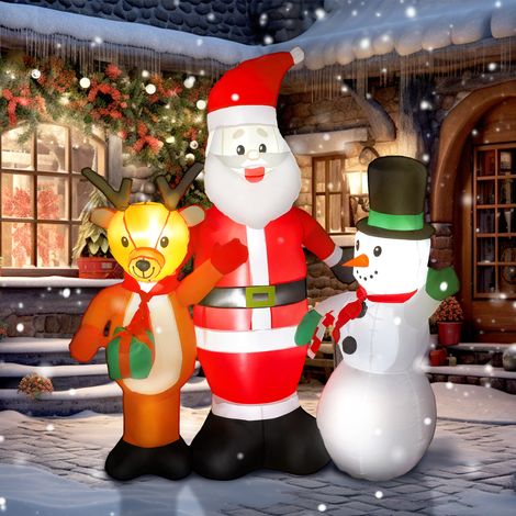 Aufblasbarer Weihnachtsmann (150 cm) mit Rentier und Schneemann, LED-Lichtern und elektrischer Pumpe für den Außenbereich (Garten/Rasen)