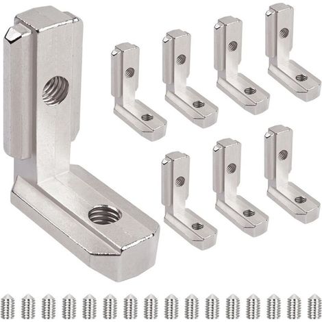 Lot de 8 raccords d'angle d'angle intérieur 3030 M6 en T - En aluminium - Rainure 8 T - 90 ° - En forme de L - En alliage de zinc - Avec vis - Équerre d'angle extérieur - Pour profilé en (1/5)