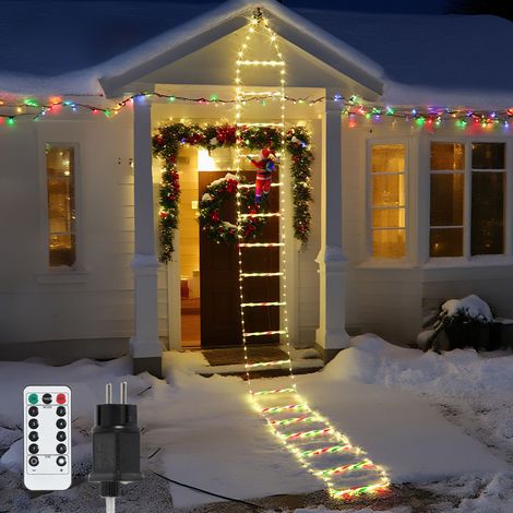 Jiubiaz LED Weihnachtsmann Leiter 3 m, 338 LEDs, 8 Lichtmodi, Fernbedienung, Timer, Warmweiß (1/5)