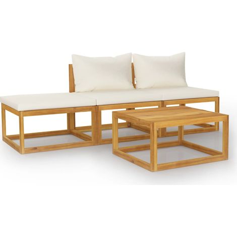 vidaXL 4 Piece Garden Lounge Set with Cushion Cream Solid Acacia Wood (1/5)