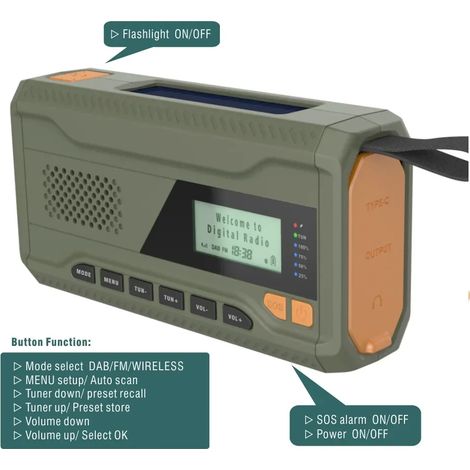 Prix bas : Radio d'urgence portable radio/DAB/FM avec récepteur solaire et dynamo à manivelle. (1/5)