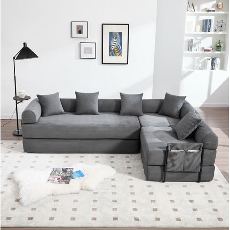 Modulares Ecksofa mit Stauraum, 270 x 180 x 64 cm, dunkelgrauer Cord HAVRYA (1/5)