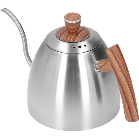 Bouilloire à filtre 800 ml, acier inoxydable durable et antirouille, poignée en bakélite, design ergonomique, bec verseur en col de cygne. (1/5)