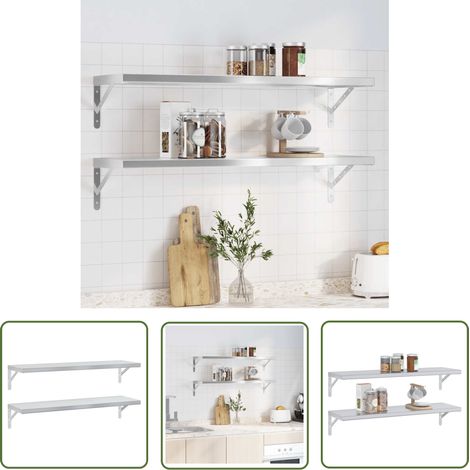 The Living Store Étagères murales 2 pcs 100x30 cm argenté acier inoxydable - Etagere Murale - Étagère Suspendue - Étagère Salle À Manger - Étagère Salon - Décoration Murale (1/5)