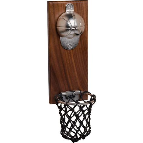 Ouvre-bouteille mural avec couvercle magnétique, aimant décoratif pour réfrigérateur, motif filet de basket en bois.