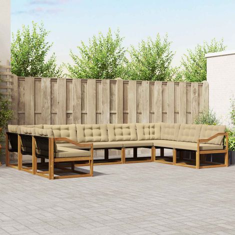 Outdoor-Sofagarnitur mit Kissen 9 pcs Natur und Beige