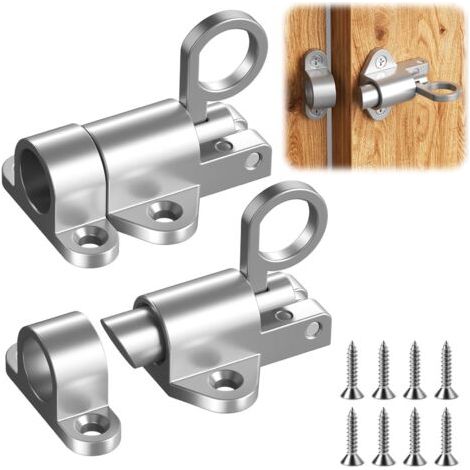 Lot de 2 Loquet Porte Boulons à Ressort, Serrure Porte Métal, Verrou de Porte Verrouillage Automatique, Loquets et Verrous de Portes, pour Portes D'armoire, Portails de Jardin, Cages Animaux (argenté)