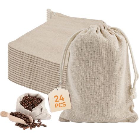 Lot de 24 Sac Tissu Cordon, 13 x 18 cm Pochon Tissu avec Cordon de Serrage,Sac Cadeau à Cordon Reutilisable,Pochon Coton a Personnaliser pour Anniversaire, Mariage, Fête d'enfant, Baptême (1/5)