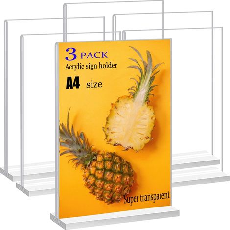Support de panneau en acrylique de format A4, affichage double face transparent pour menu de mariage, décoration de fête, cadre photo (3 PCS) (1/5)