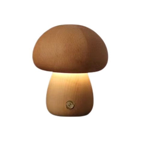 Lampe de table champignon mignonne style bois rétro, veilleuse tactile USB rechargeable pour chambre et salon (1/5)