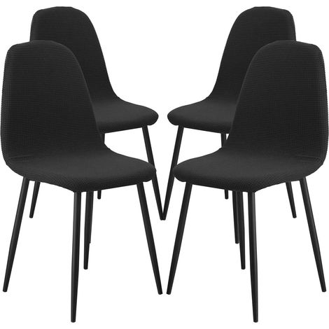 Housse de Chaise Scandinaves Jacquard Housse de Chaise de Salle à Manger Extensible Couverture de Chaise Lainage Lavable Durable pour Banquet Hôtel Maison Mariage Lainage-Noir 4 pièces