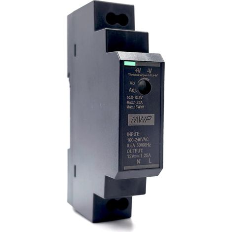 HDR-15-12 Alimentation 12 V pour rails DIN de 35 mm 15 W 1,25 A Dissipation efficace de la chaleur Convient pour l'automatisation industrielle, l'éclairage à LED