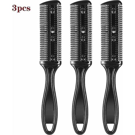 Peigne tondeuse à cheveux, peigne de coupe double face avec lame en acier inoxydable, lot de 3 (noir) (1/5)